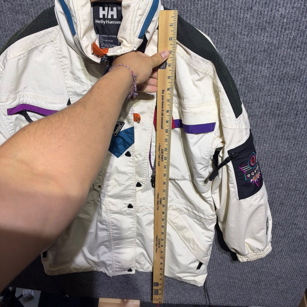 Vintage Helly Hansen Equipe Ski Jacket Mens M Cream 90s Colorblock Insulated - Picture 2 of 12